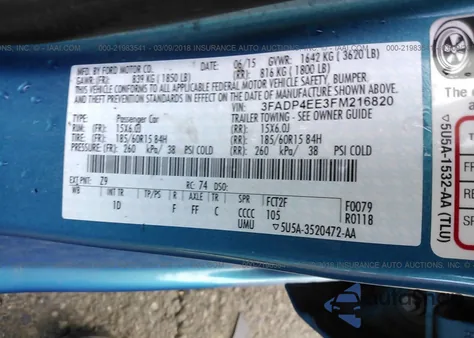 2015 Ford Fiesta Se z USA, uszkodzony, nr VIN 3FADP4EE3FM216820